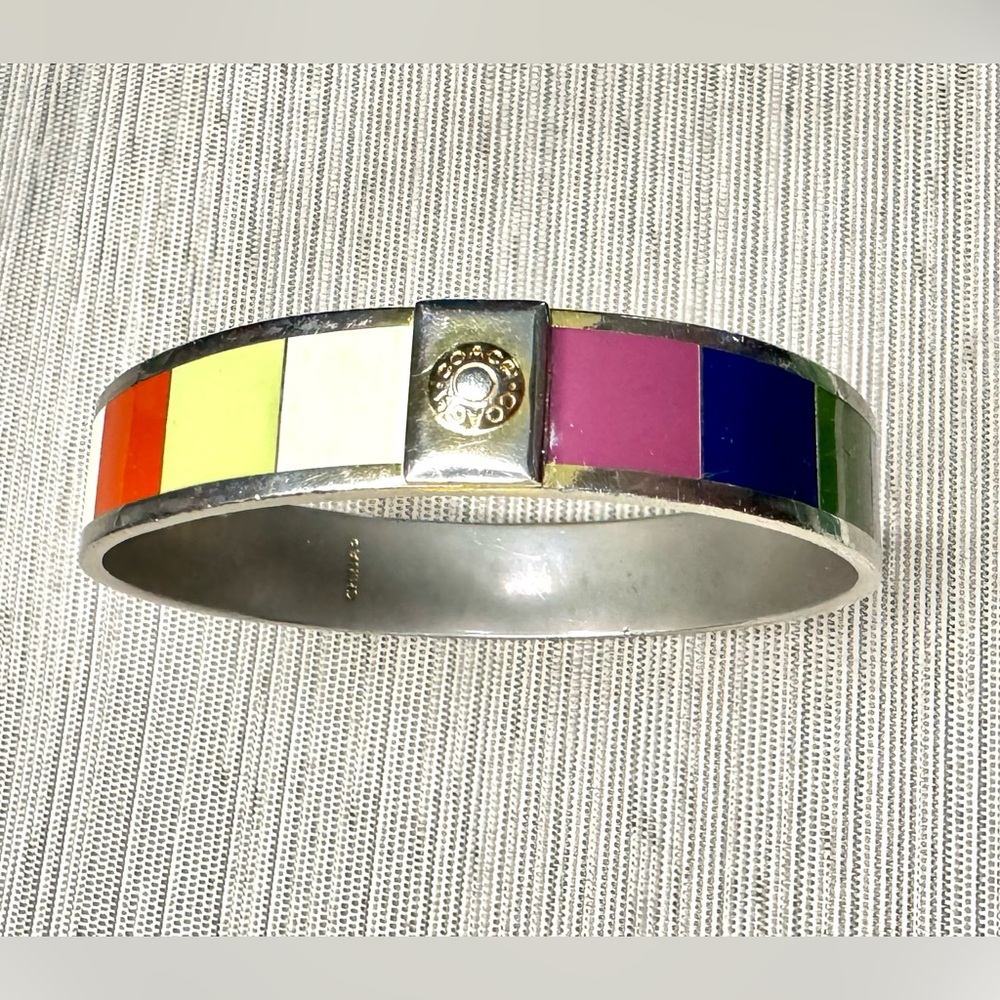 Coach Y2K Legacy Multicolor Striped & Silver Bangle Bracelet - 8.5”